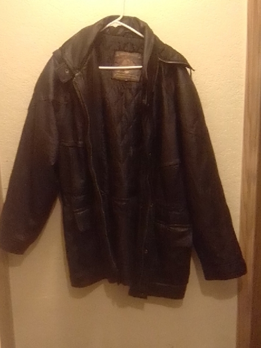 Men's Leather Trench Coat Jacket - Black